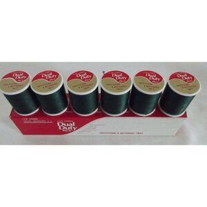 J&P Coats Thread Box Lot of 6 Spools Green Topstitching & Buttonhole 300 yds vtg